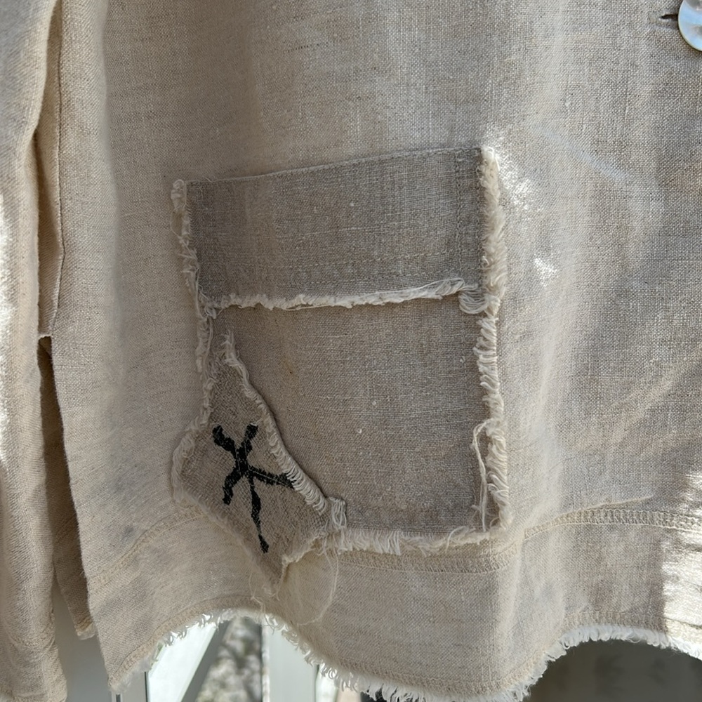 CHICO’S DESIGN Button-Up Jacket with Patch Detail Size 2 💯 % LINEN - Picture 4 of 15